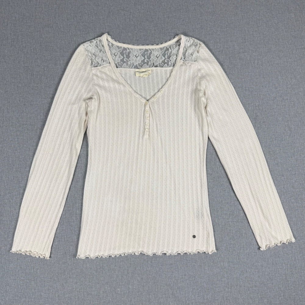 Denim & Supply Ralph Lauren Cream Lace Henley Top Large Cottagecore Boho